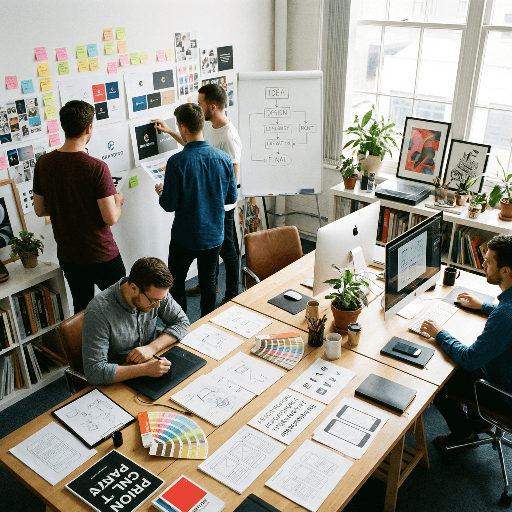 Proceso de diseño editorial y cartelería en estudio creativo