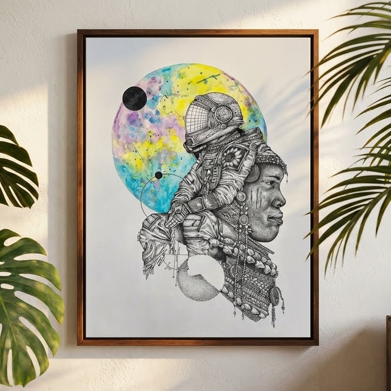 Ilustración enmarcada de proyecto artístico de Mikimando